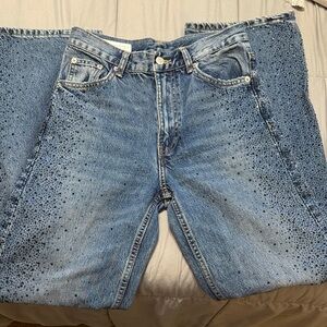 Zara embellished wide leg jeans